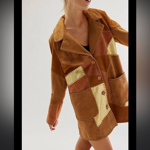 Free People We the Free Flowers on the Wall Suede Patchwork Jacket NWOT - Picture 1 of 9
